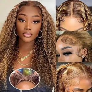 4/27 Ombre Blonde Bob Wig 5x5 HD Lace Water Wave Curly Human Hair Wig For Women