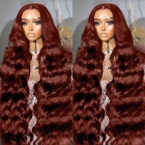 Reddish Brown 13x4 Body Wave Wig Pre Cut Lace Front 7x5 Glueless Human Hair Wig With Bleached Knots